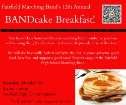 Flyer with the same wording as this post about the BANDcake Breakfast.